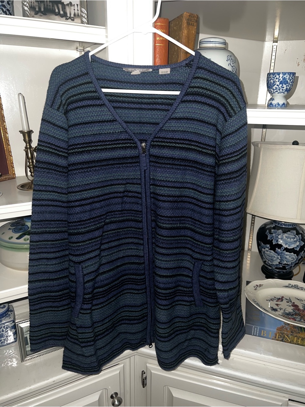 Royal Robbins Striped Zip-Front Womens Sweater Cardigan - Blue/Green